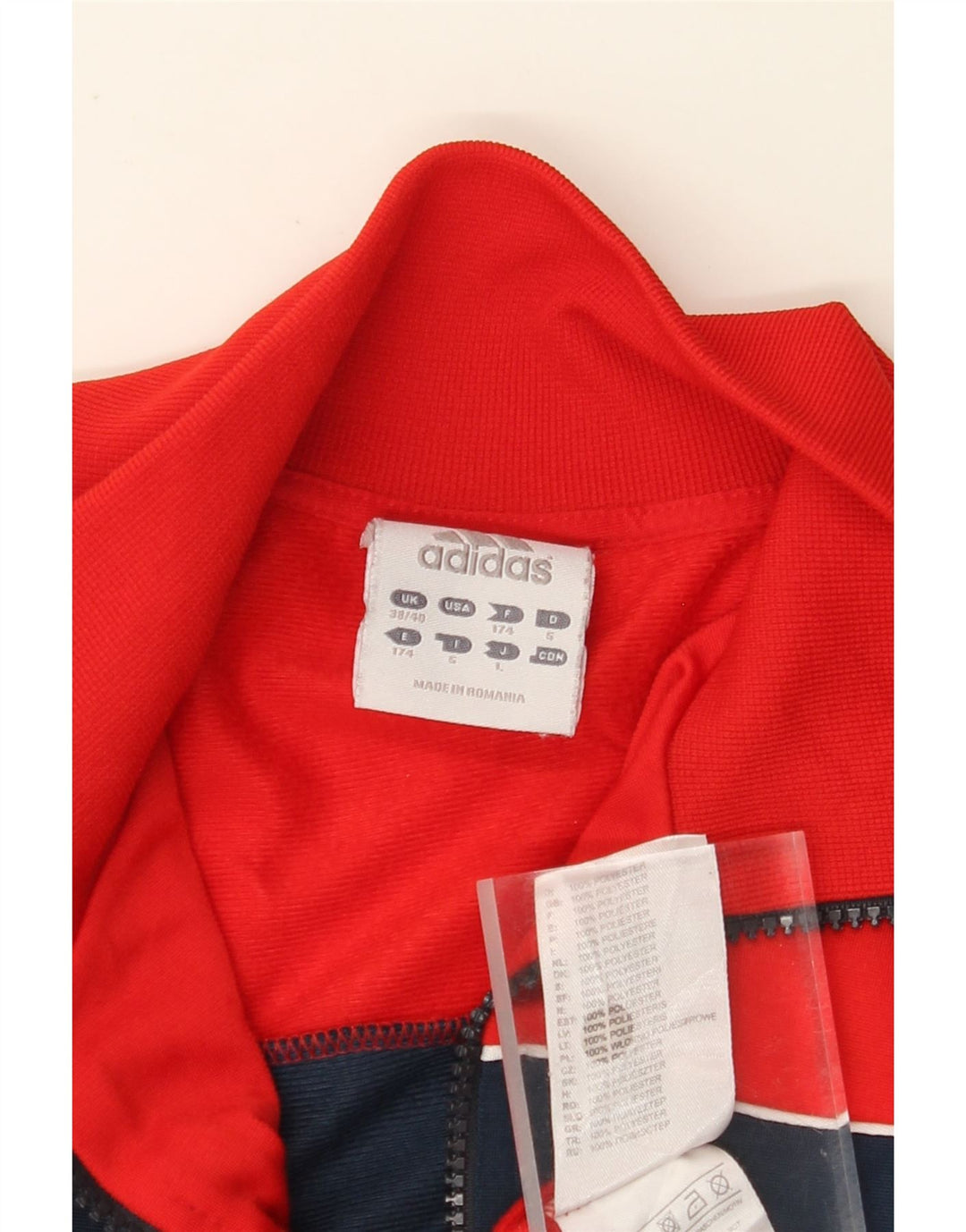 ADIDAS Herren-Trainingsanzug-Oberteiljacke UK 38/40 Mittelrotes Colourblock-Polyester