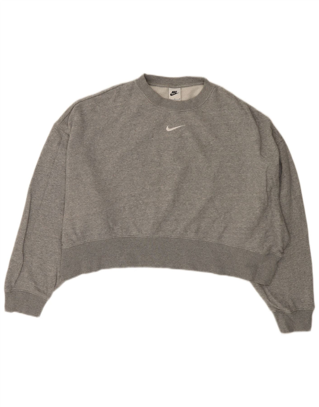 NIKE Womens Oversized Crop Sweatshirt Pullover UK 14 Mittelgraue Baumwolle