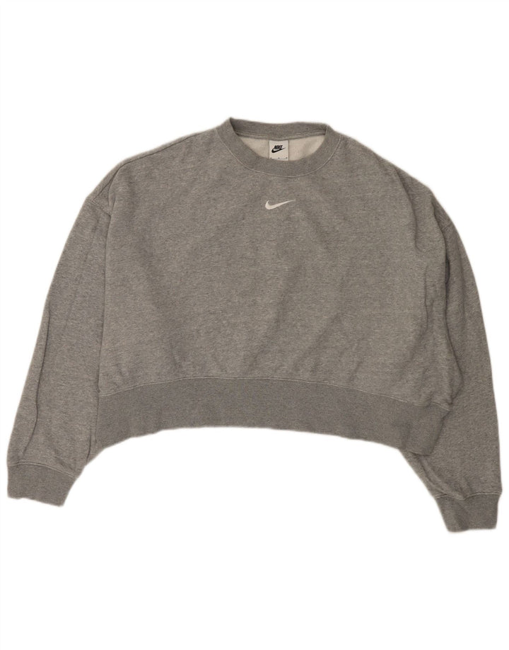 NIKE Womens Oversized Crop Sweatshirt Pullover UK 14 Mittelgraue Baumwolle