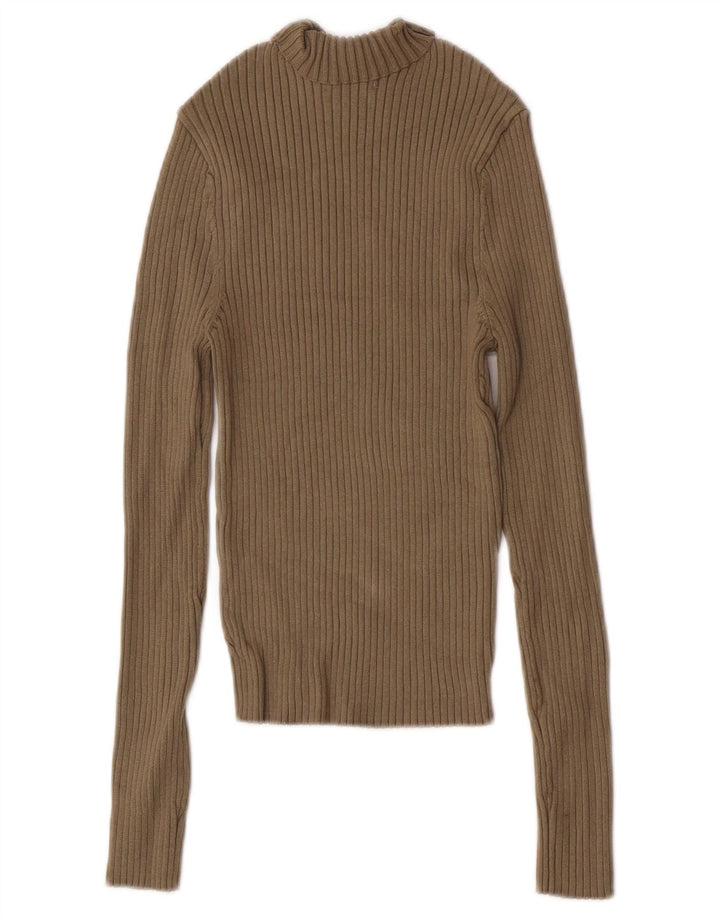 Zara Damen Crop Rollkragen Top Langarm UK 12 Medium Khaki Viskose