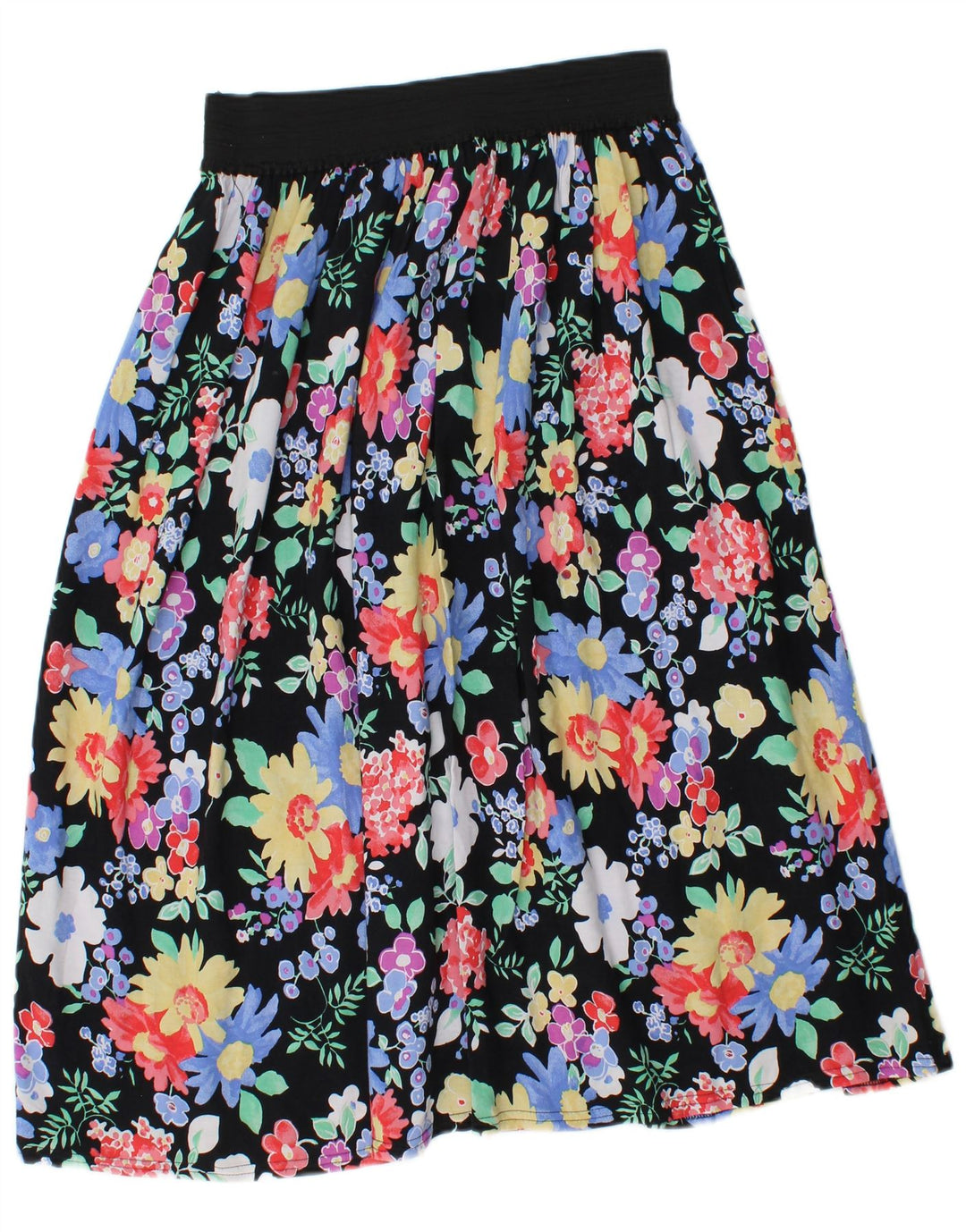 Vintage Damen Midirock W28 Mittelschwarz geblümte Viskose