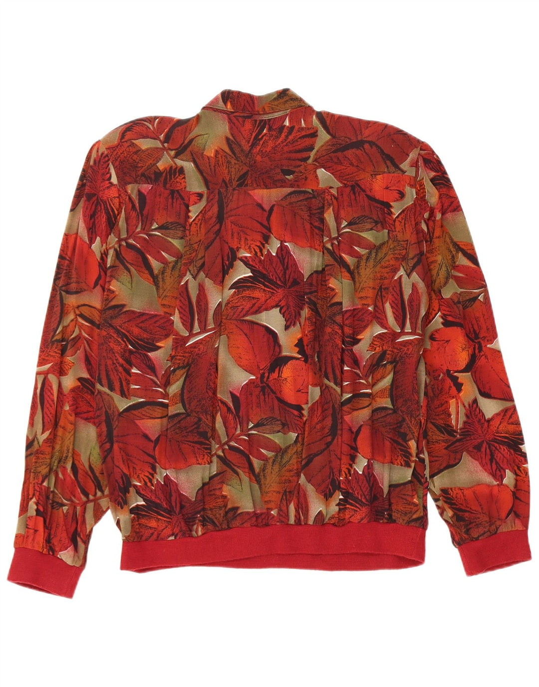 Vintage Damen Pullover Hemdbluse UK 16 Große rote Viskose mit Blumenmuster