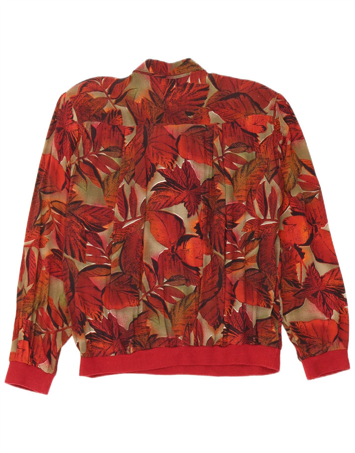 Vintage Damen Pullover Hemdbluse UK 16 Große rote Viskose mit Blumenmuster