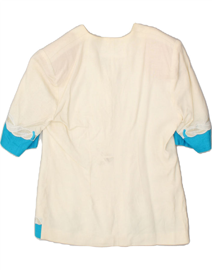 VINTAGE Womens 4 Button Short Sleeve Blazer Jacket UK 14 Medium White Vintage Vintage and Second-Hand Vintage from Messina Hembry 