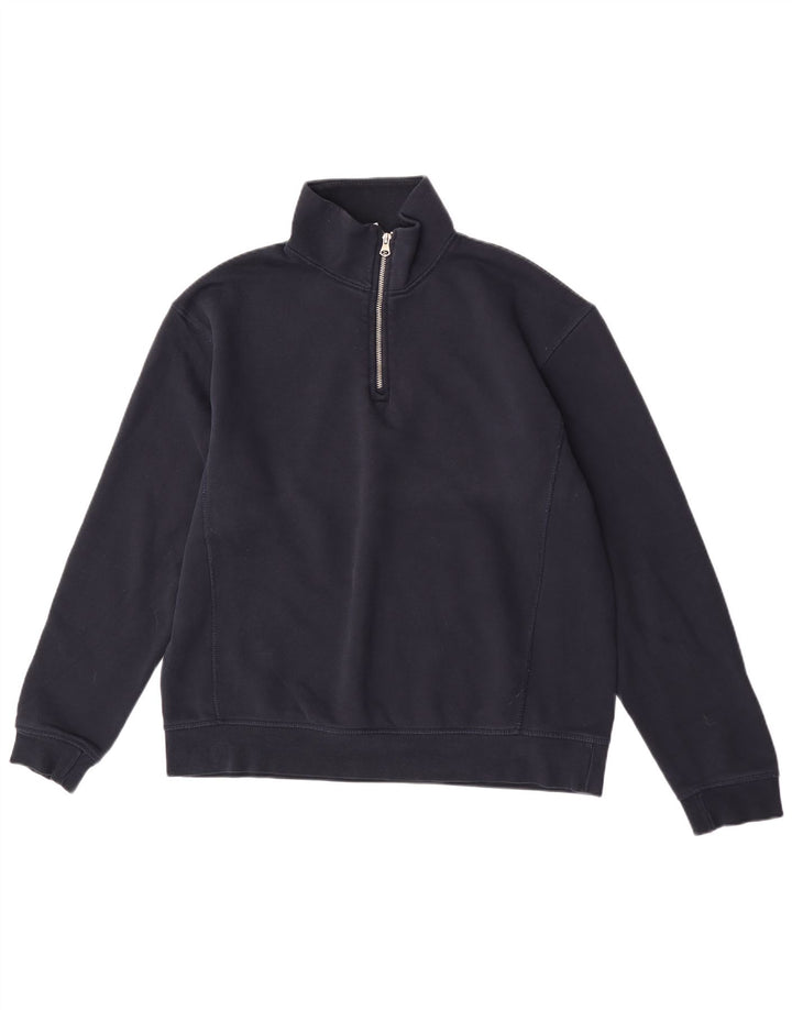 Zara Herren-Sweatshirt mit Reißverschluss am Hals, groß, marineblaue Baumwolle