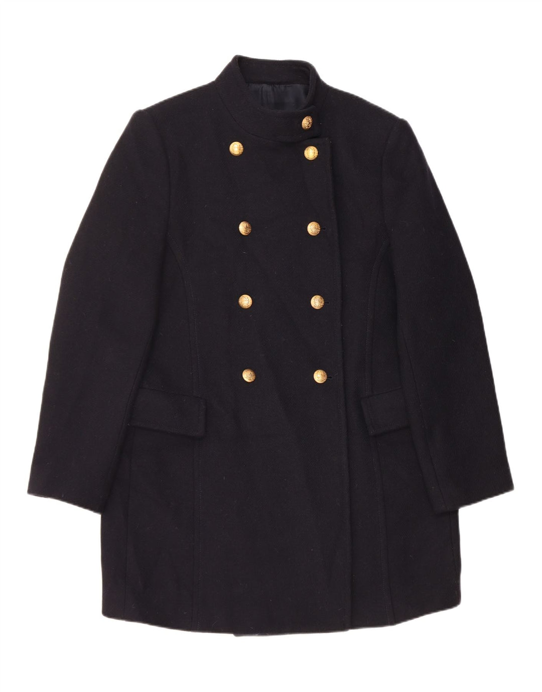 Zara Damen Zweireihiger Mantel UK 18 XL Marineblaue Wolle