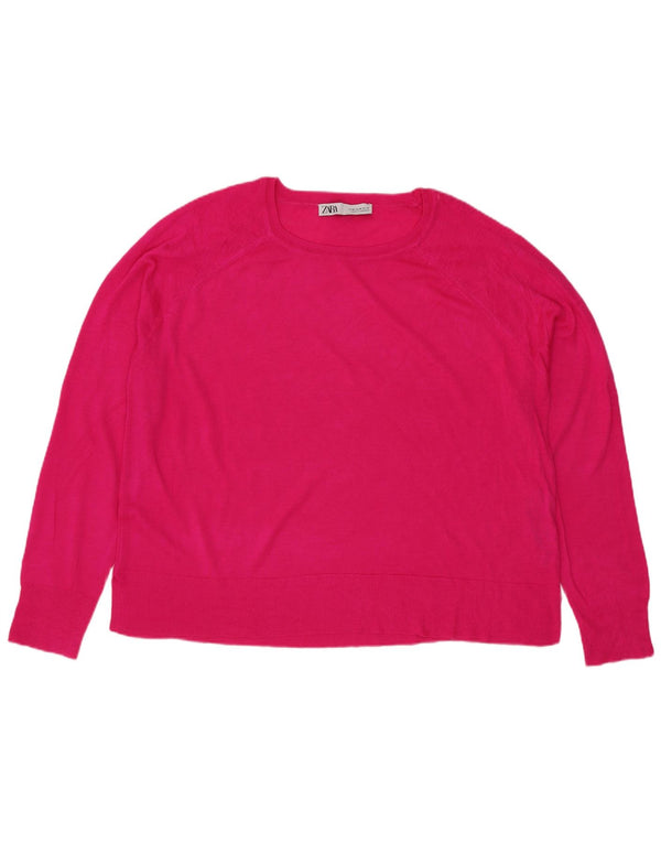 Zara Damen-Pullover mit U-Boot-Ausschnitt, Gr. 14, mittelrosa Viskose