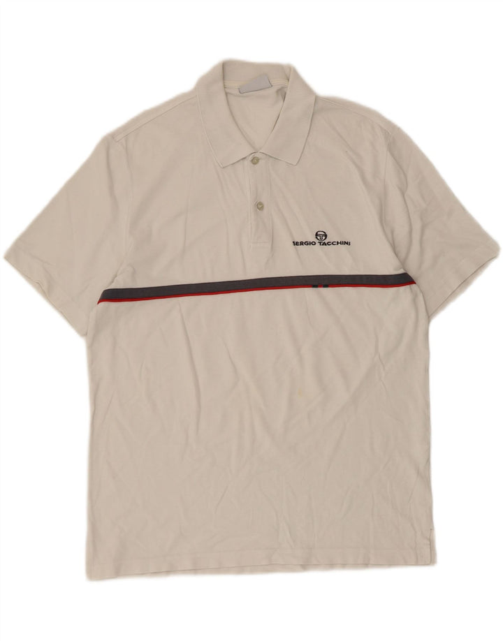 Sergio Tacchini Herren-Poloshirt, groß, weiß gestreift, Baumwolle