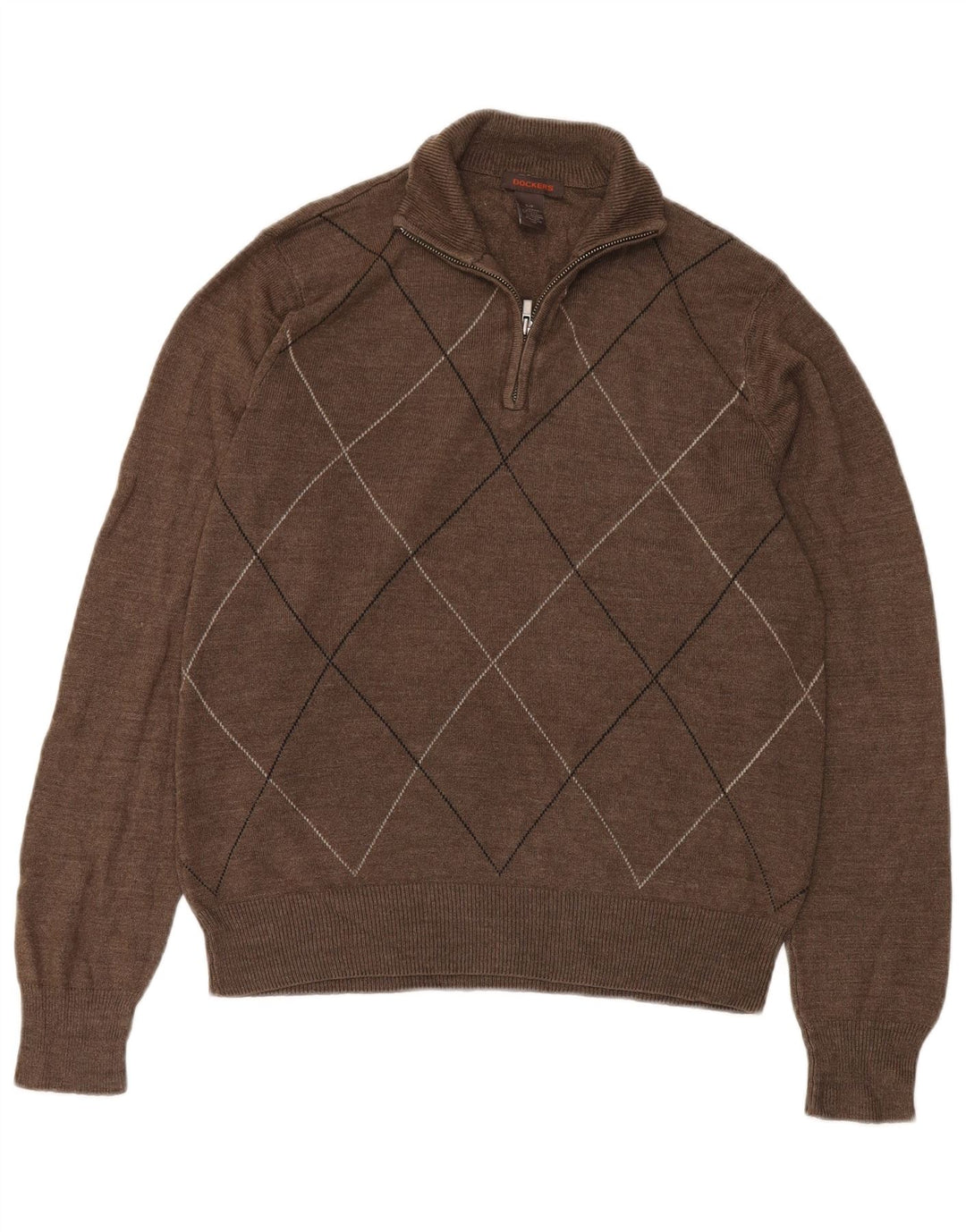 Dockers Herren-Pullover mit Reißverschluss am Hals, klein, braun, Argyle/Diamant-Acryl