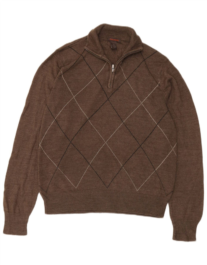 Dockers Herren-Pullover mit Reißverschluss am Hals, klein, braun, Argyle/Diamant-Acryl