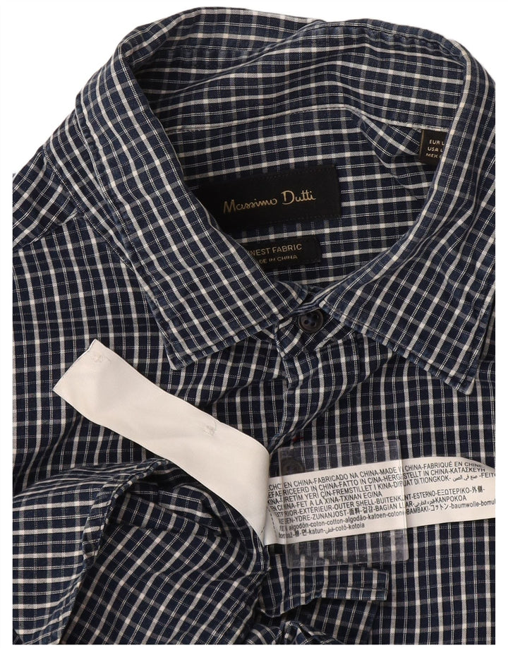 Massimo Dutti Herrenhemd, groß, marineblau, kariert, Baumwolle