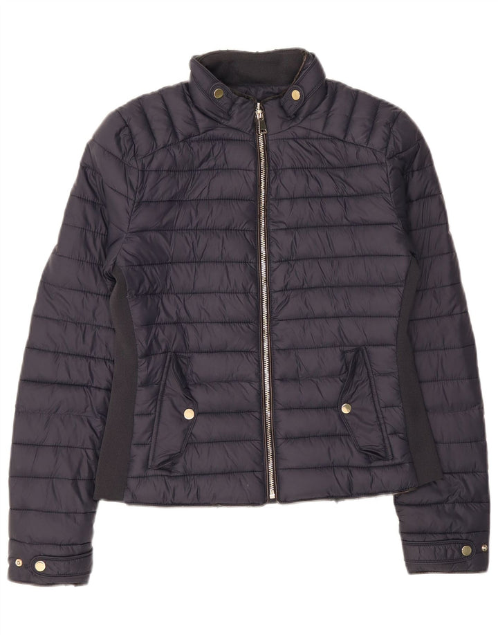 Zara Damen Wattierte Jacke UK 10 Small Marineblaues Nylon