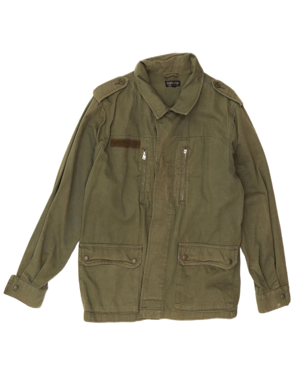 Topshop Damen Militärjacke UK 14 Large Khaki Baumwolle