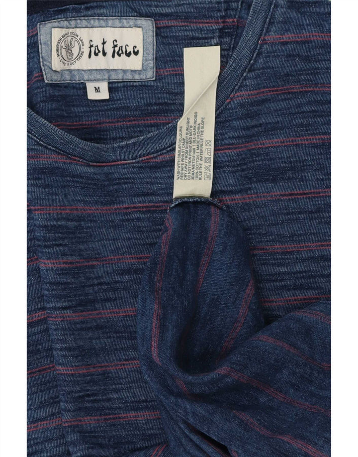 Fat Face Herren-T-Shirt-Oberteil aus mittelblauer Nadelstreifen-Baumwolle