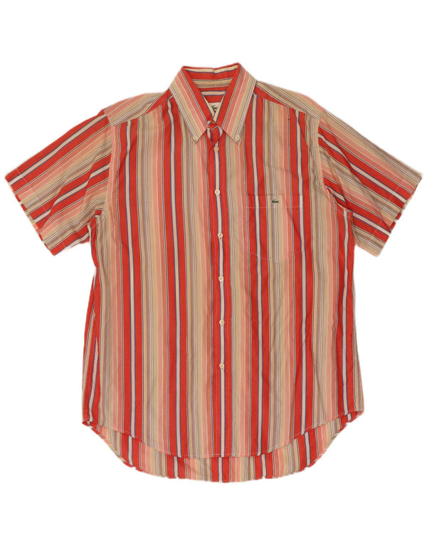 Lacoste Mens Short Sleeve Shirt Size 40 Medium Multicoloured Striped Cotton