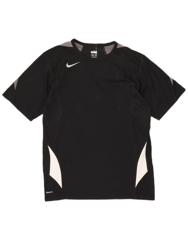 NIKE Herren Fit Dry T-Shirt Top UK 39/41 Mittelschwarzes Colourblock-Polyester
