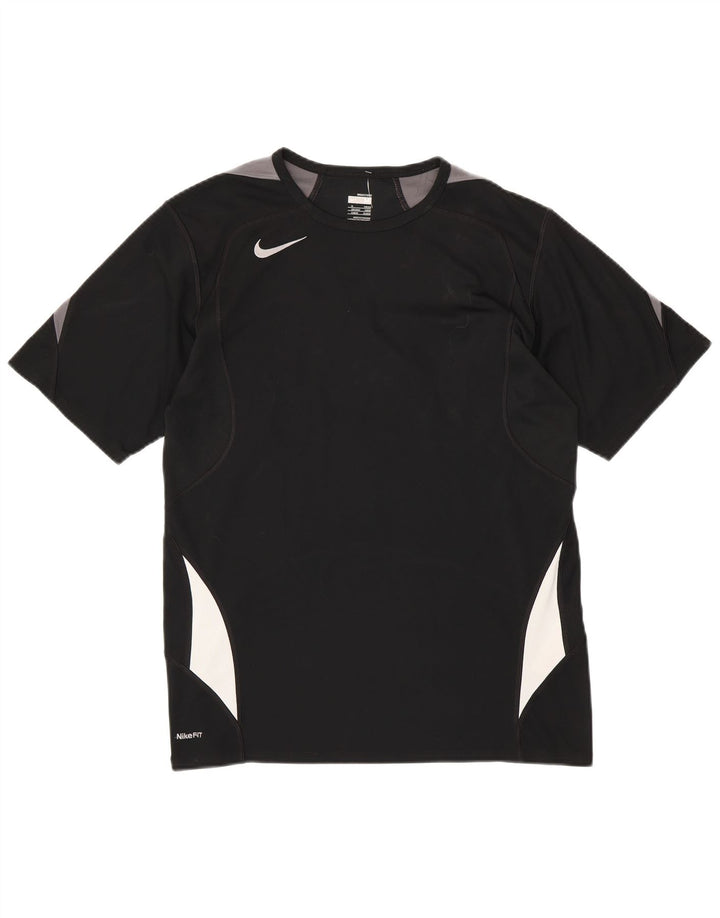 NIKE Herren Fit Dry T-Shirt Top UK 39/41 Mittelschwarzes Colourblock-Polyester