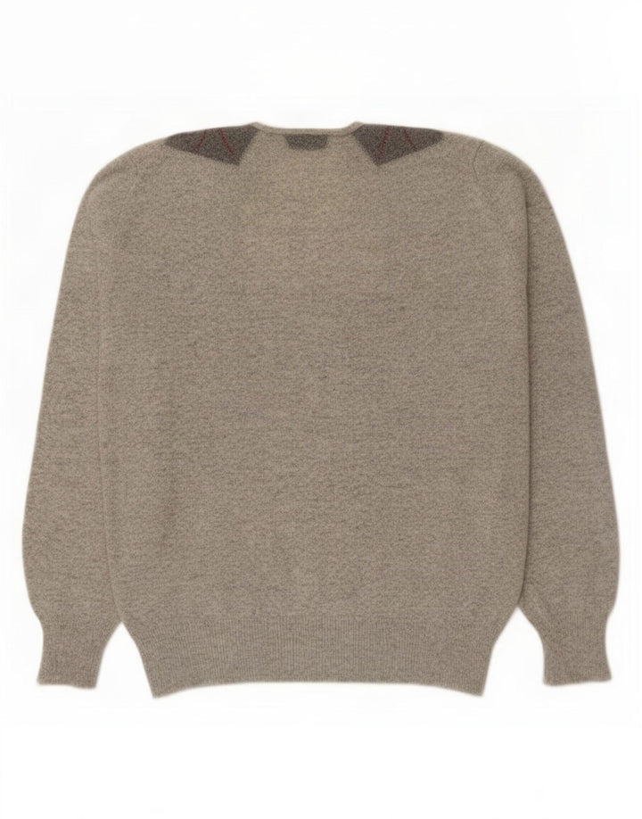 Vintage Herren V-Ausschnitt Pullover Pullover Klein Grau Argyle/Diamant