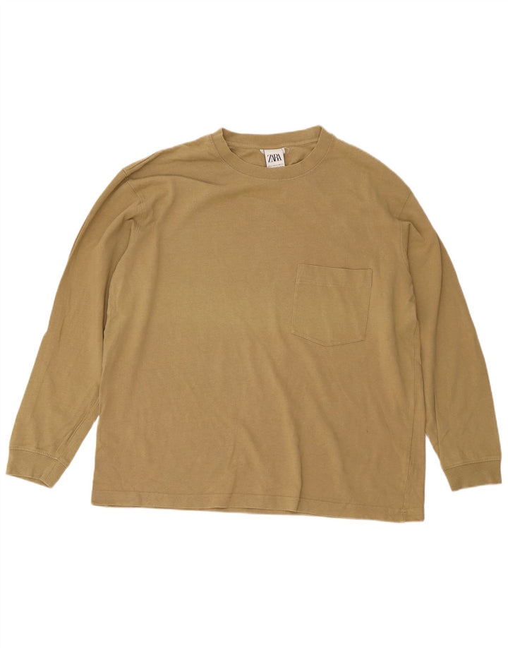 Zara Herren Top Langarm XL Beige Baumwolle
