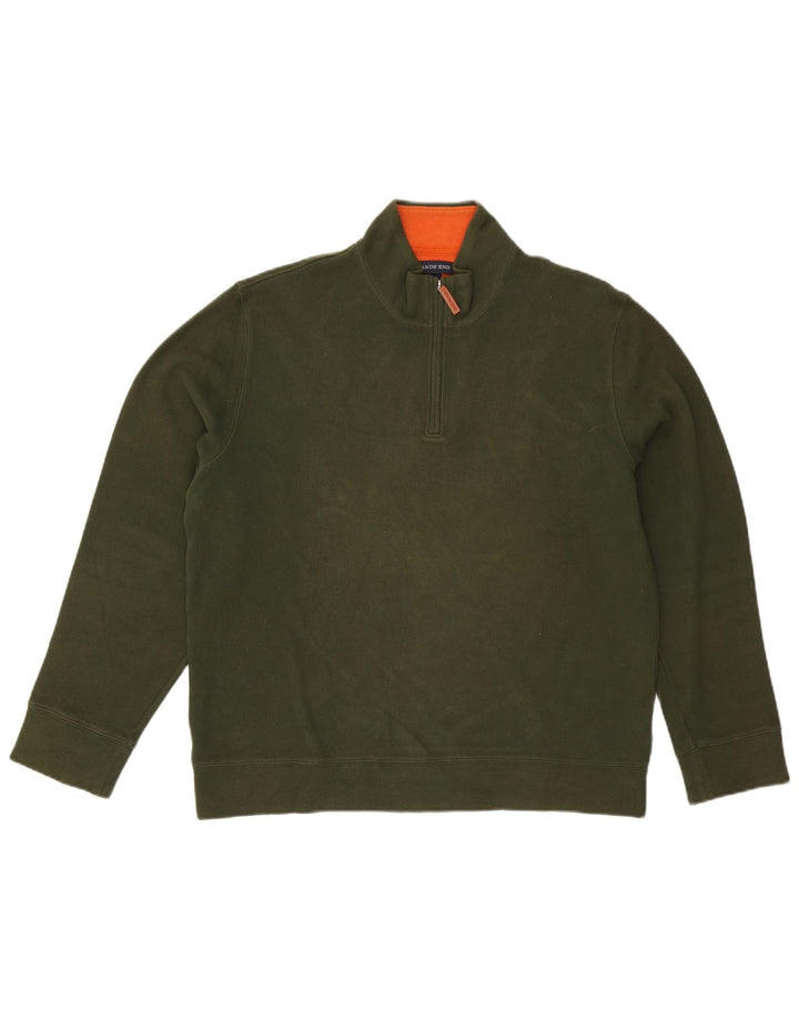 Lands End Herren-Pullover mit Reißverschluss am Hals, große grüne Baumwolle