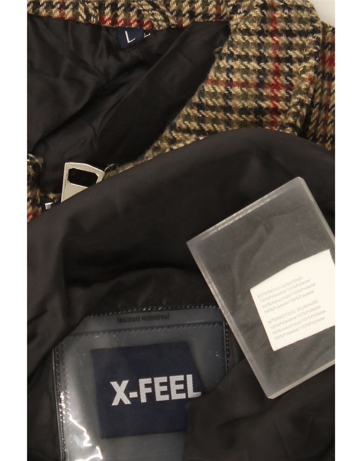 X-FEEL Herren Bomberjacke UK 40 Large Braunes Hahnentritt-Polyester