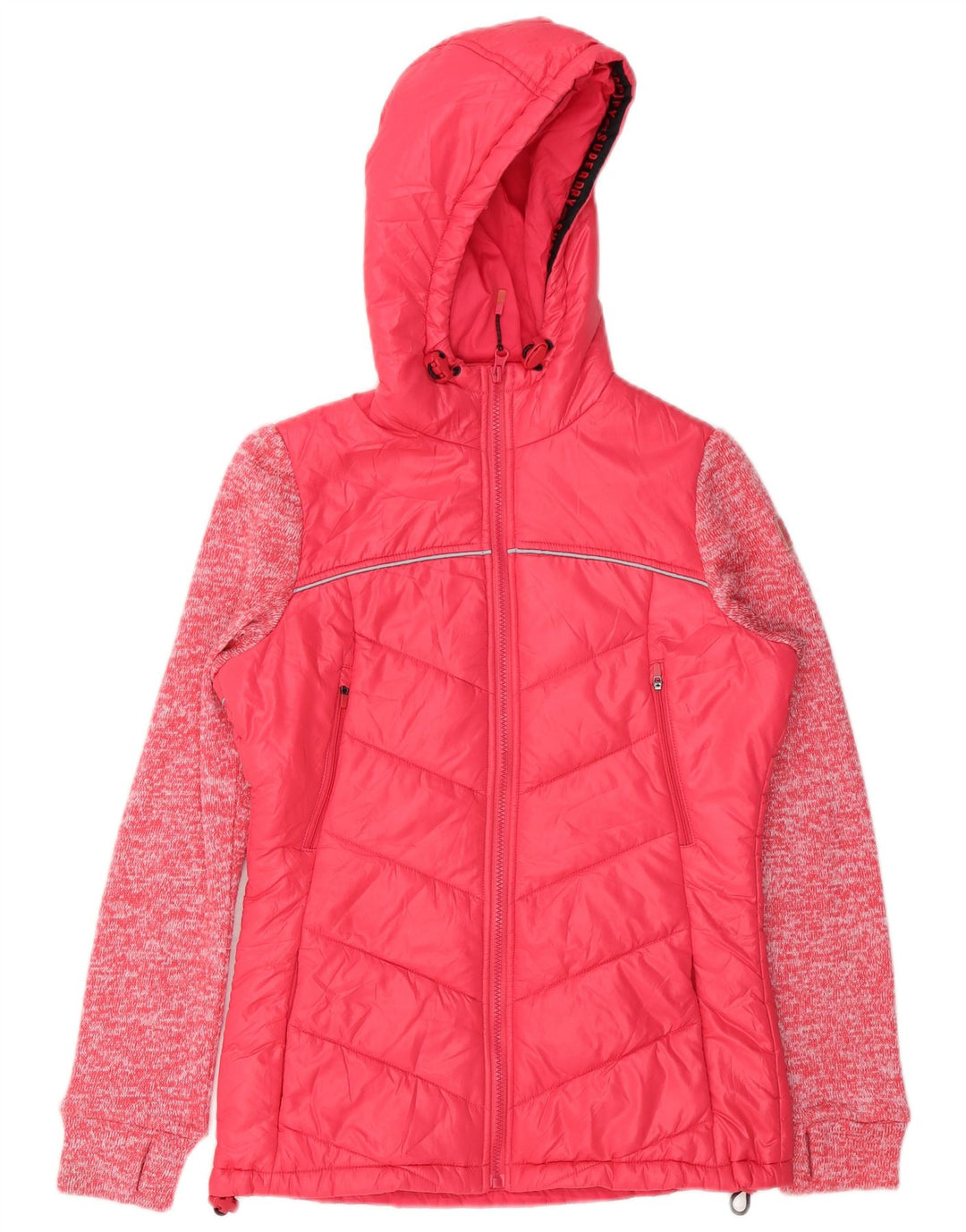 Superdry Damen-Kapuzenjacke, wattiert, Gr. 8, klein, rosa geflecktes Polyester