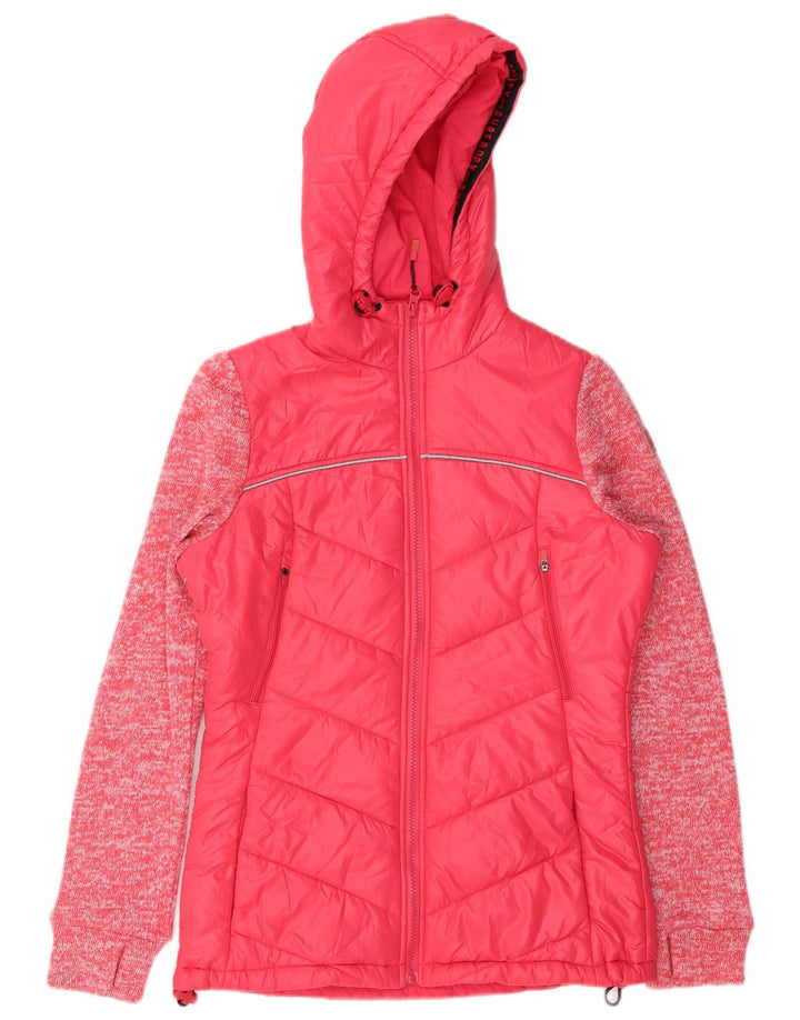 Superdry Damen-Kapuzenjacke, wattiert, Gr. 8, klein, rosa geflecktes Polyester