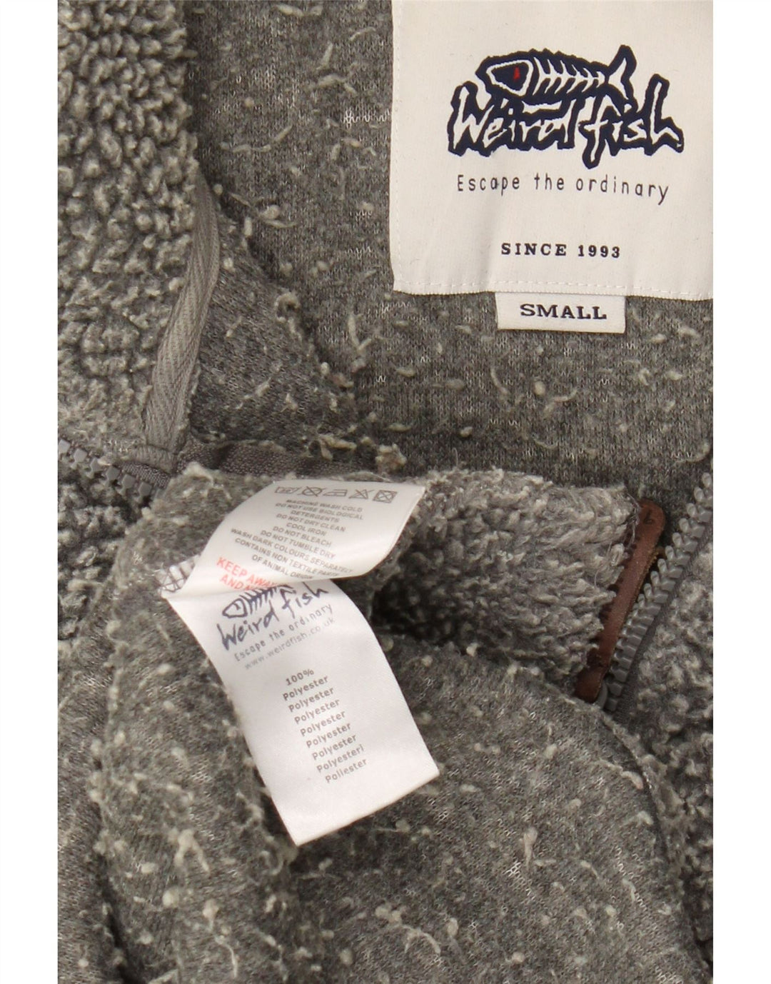 Weird Fish Herren-Fleecepullover mit Reißverschluss am Hals, Größe S, Grau, Polyester
