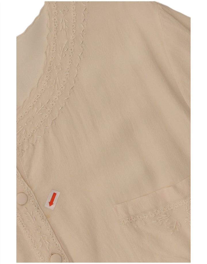 VINTAGE Damen Bluse Top UK 16 Große Off White Seide