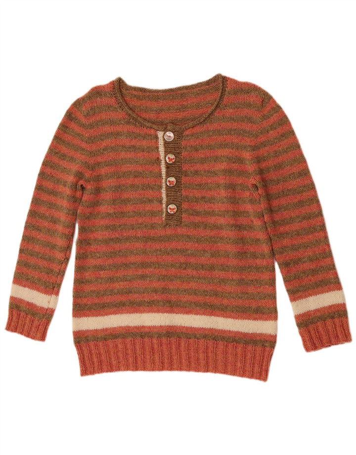 Vintage Damen Pullover mit Knopfkragen, Gr. 10, klein, rot gestreift