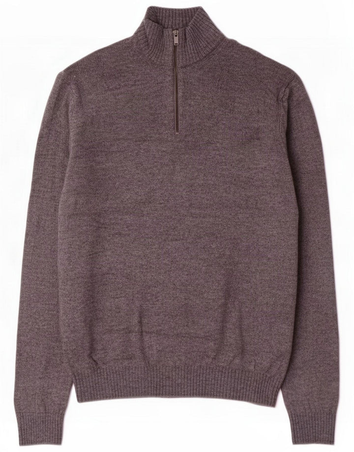 Marks & Spencer Herren-Pullover mit Reißverschluss, 2XL, graue Lammwolle