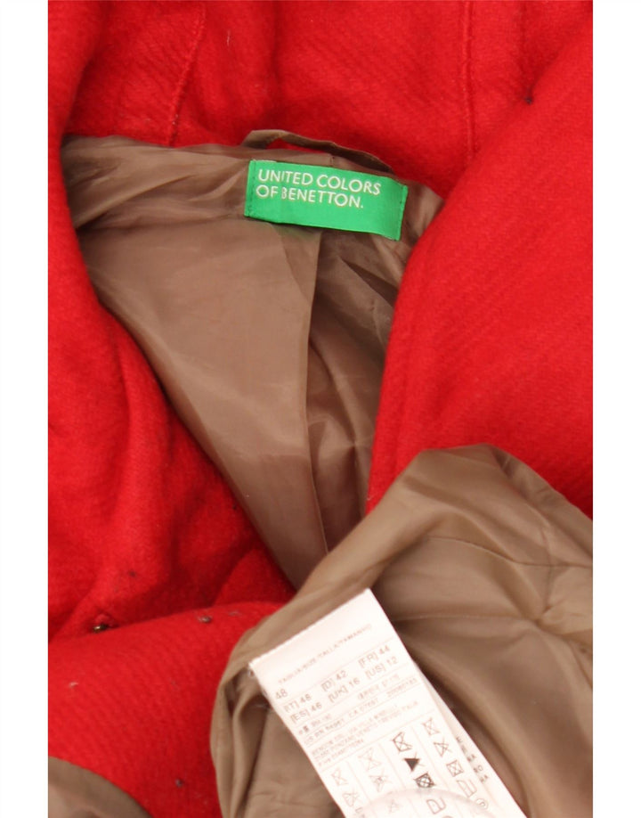 BENETTON Damen Dufflecoat mit Kapuze UK 16 Große rote Wolle