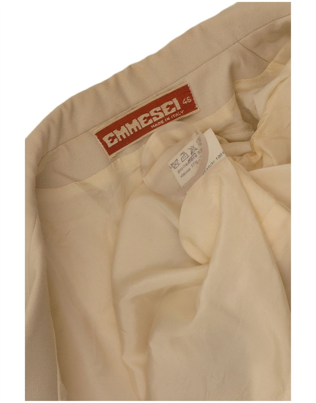 Vintage Damen Zweireiher Blazer Jacke IT 46 Groß Beige Polyester