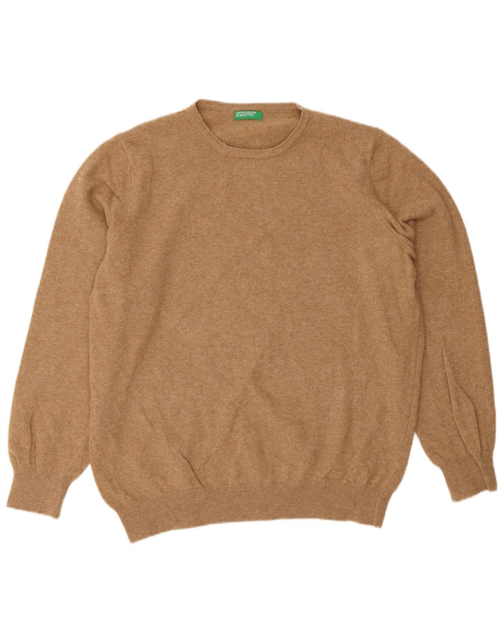 Benetton Herren-Pullover mit Rundhalsausschnitt, Mittelbraun
