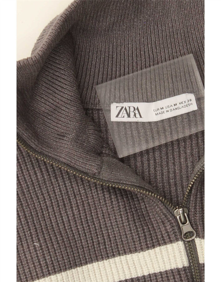 Zara Damen Tanktop mit Reißverschluss am Hals, UK 14, mittelgrau gestreift