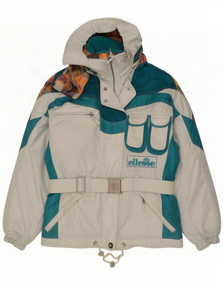 Ellesse Damen-Skijacke mit Kapuze IT 42 Mittelweißes Farbblock-Polyester