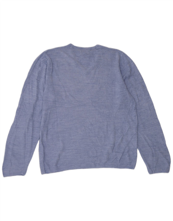 MARKS & SPENCER Mens Regular Fit V-Neck Jumper Sweater Medium Blue Acrylic