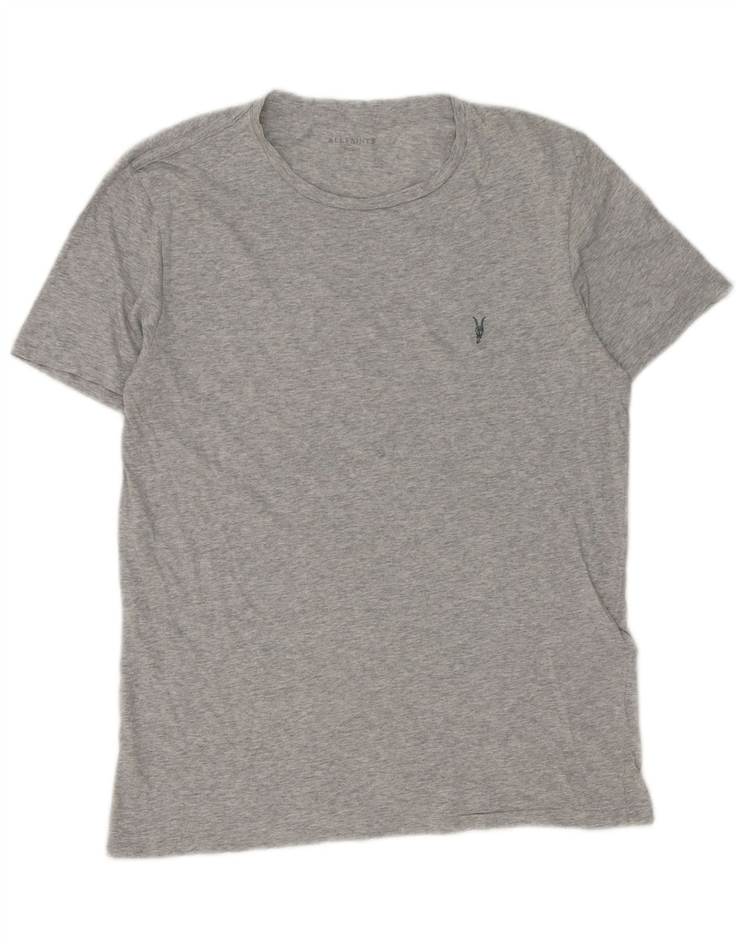 All Saints Herren-T-Shirt-Oberteil aus mittelgrau gesprenkelter Baumwolle