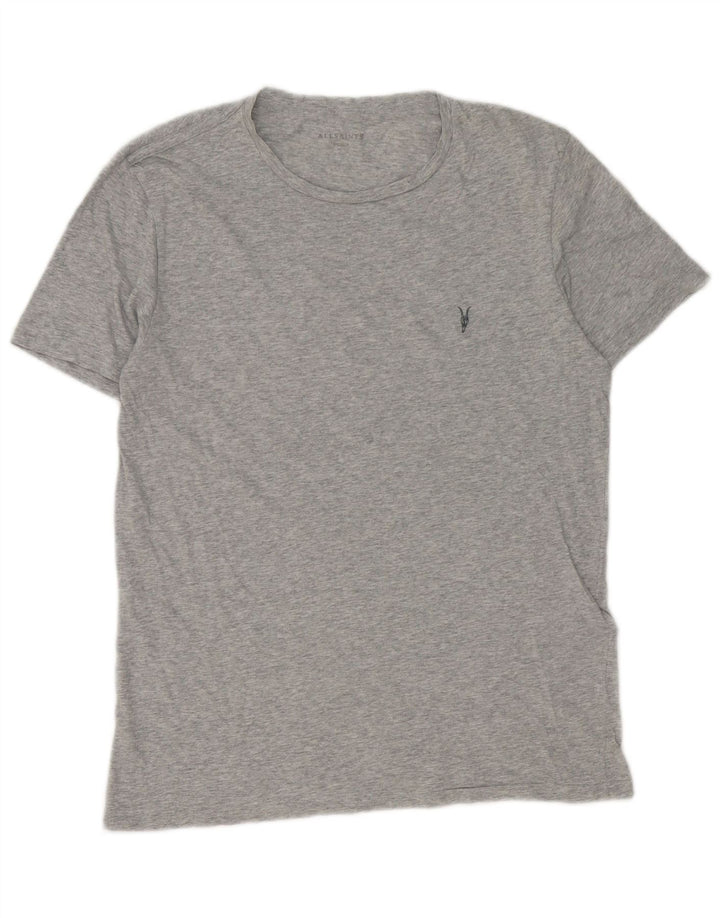 All Saints Herren-T-Shirt-Oberteil aus mittelgrau gesprenkelter Baumwolle
