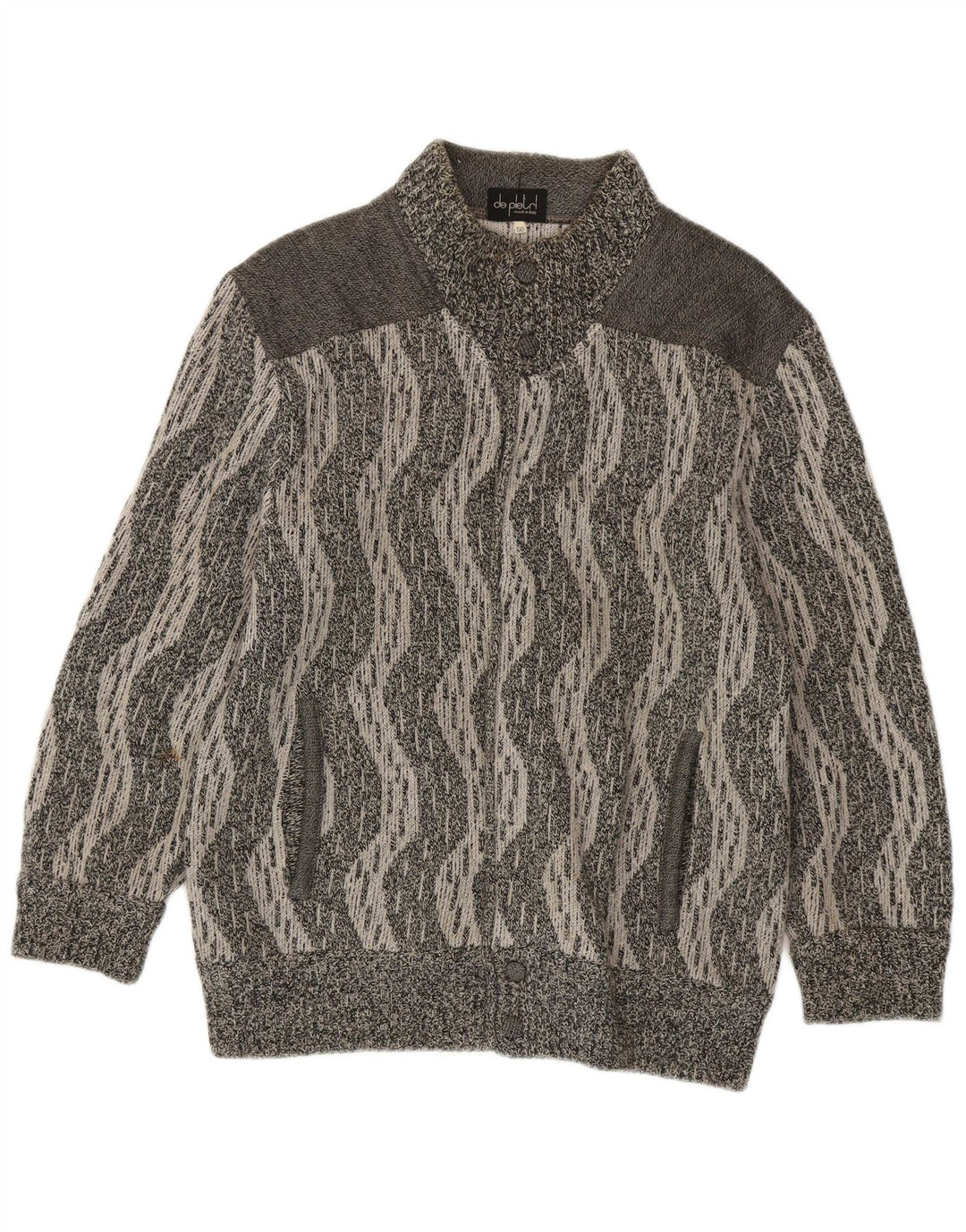 De Pletrl Herren-Strickjacke IT 50 mittelgraue Chevron-Wolle