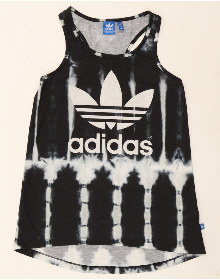 Adidas Damen Graphic Vest Top UK 6 XS Schwarzer Batik-Polyester
