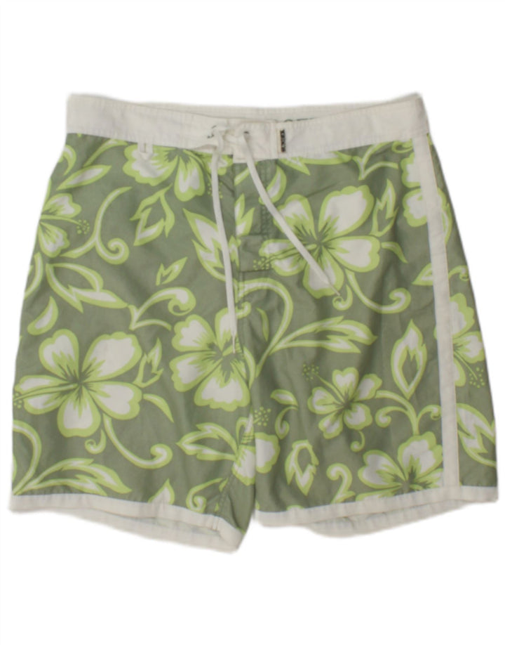 Sundek Herren-Badeshorts, groß, grünes Blumenmuster, Polyester