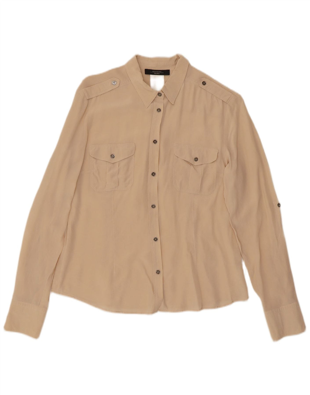 Max Mara Damen Langarm-Militärhemd, groß, beige, Seide
