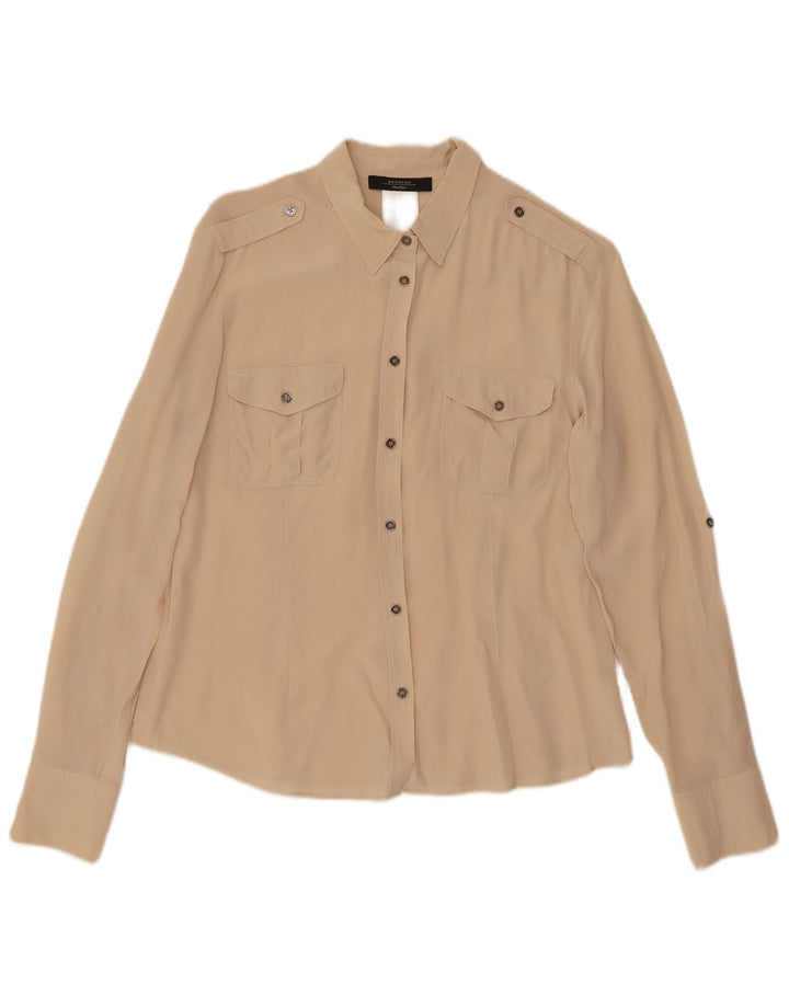 Max Mara Damen Langarm-Militärhemd, groß, beige, Seide