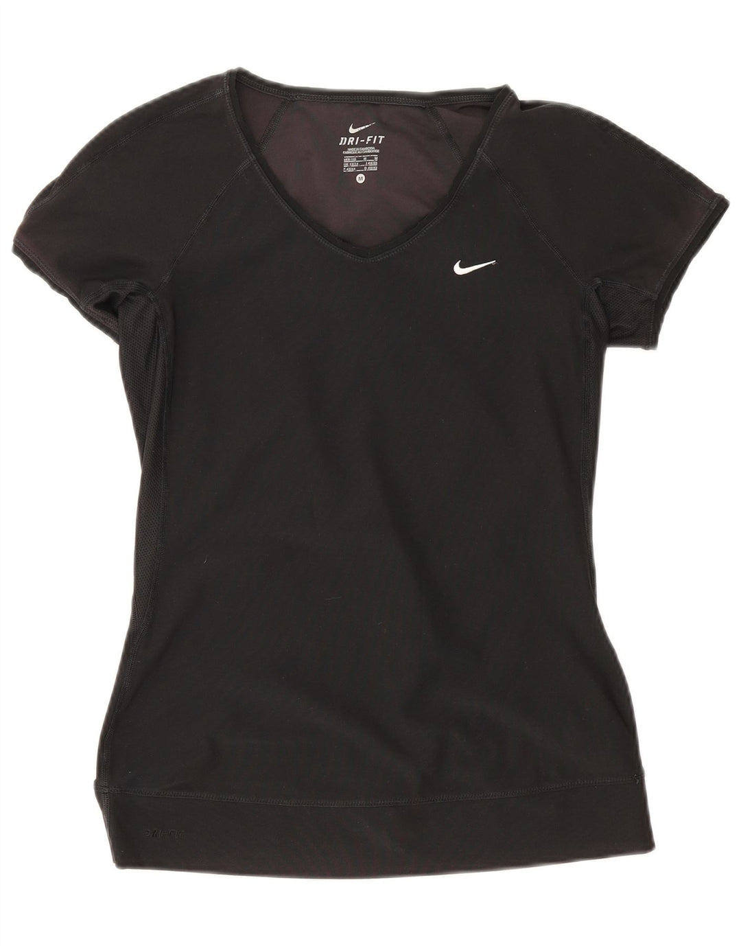 Nike Damen Dri Fit T-Shirt Top UK 12/14 Medium Schwarz Polyester