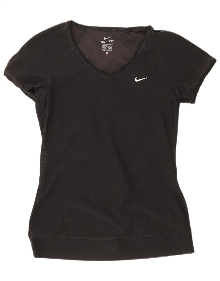 Nike Damen Dri Fit T-Shirt Top UK 12/14 Medium Schwarz Polyester