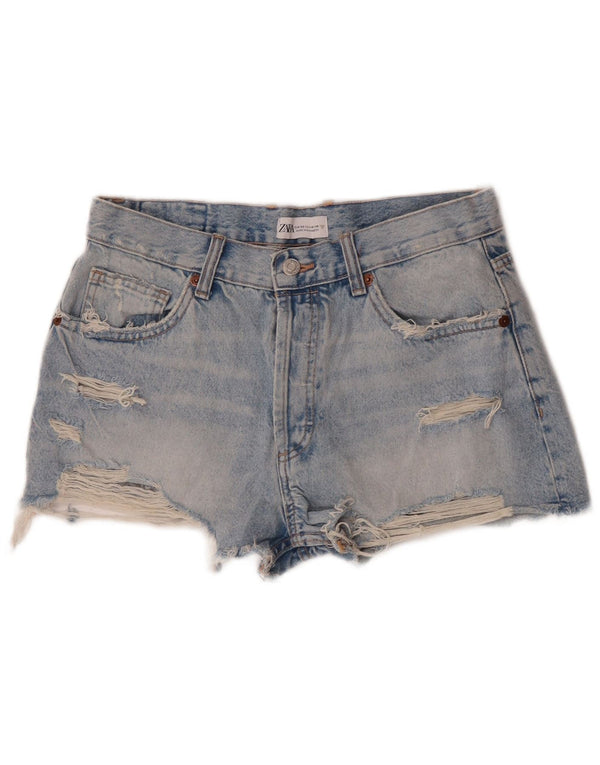 Zara Damen Distressed Denim Shorts EU 38 Small W28 Blaue Baumwolle