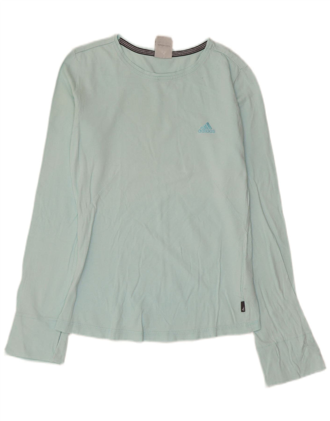 ADIDAS Damen Top Langarm UK 10 Small Blau Baumwolle