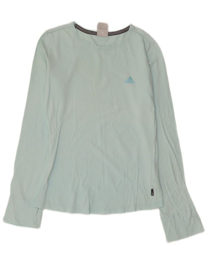 ADIDAS Damen Top Langarm UK 10 Small Blau Baumwolle