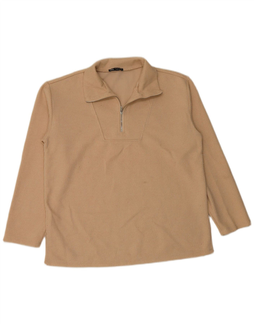 Zara Damen-Oberteil mit Reißverschluss, langärmlig, UK 44, Größe L, Beige, Polyester